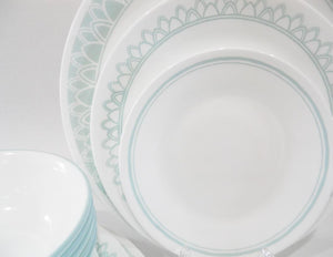 *NEW 16-pc Corelle DELANO DINNERWARE SET Lunch Plates Bowls *Aqua Sea Mist Green