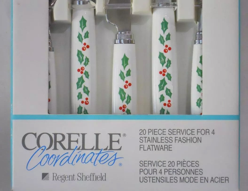 ❤️ 20-pc Corelle WINTER HOLLY FLATWARE SET Christmas Holiday