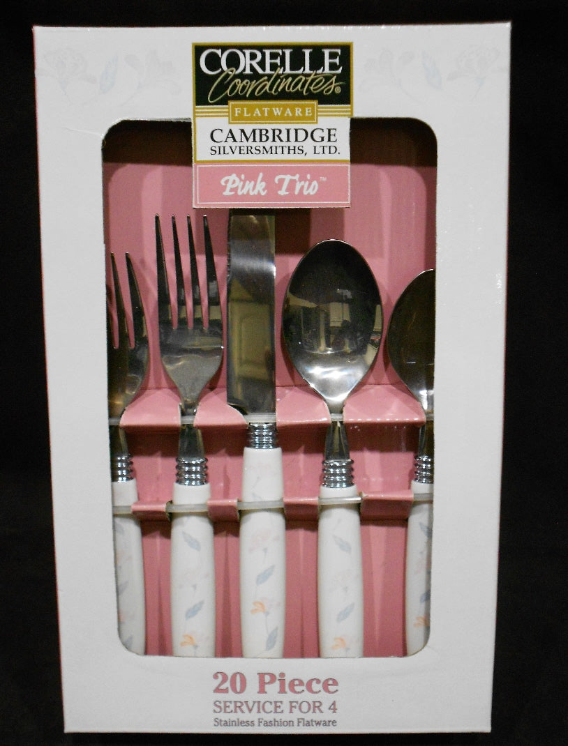 ❤️ 20-pc Corelle PINK TRIO FLATWARE Knives Forks Spoons