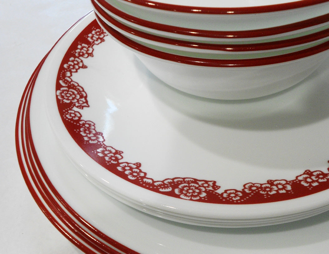 ❤️ 12-pc Corelle RED ROSE PARADE Dinnerware Set CHINESE New Year