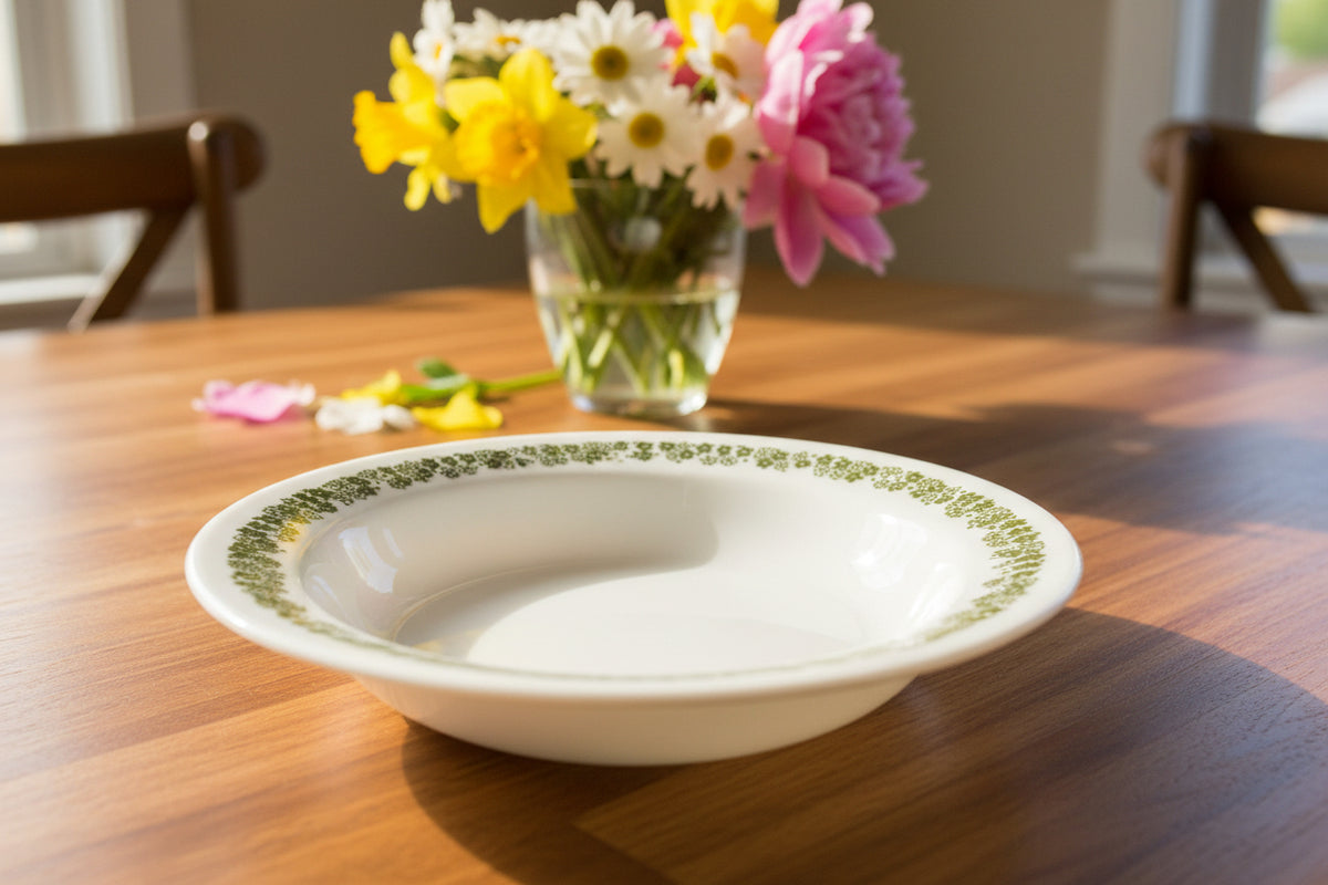 HTF Corelle SPRING BLOSSOM GREEN 15-oz BOWL Flat Rimmed Floral