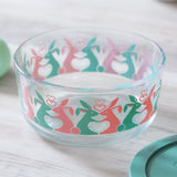 ❤️ PYREX 4 Cup Glass Storage Bowl SPRING FLING BUNNY Love Pink Turquoise Blue Hearts