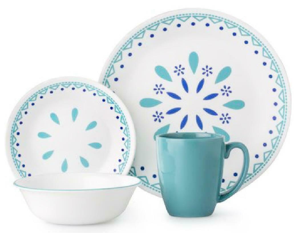 16-pc CORELLE Livingware SANTORINI SKY Dinnerware Set *Cobalt Teal Turquoise NEW