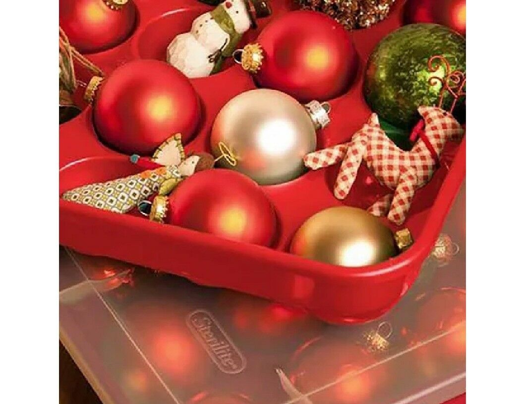 1 STERILITE Hard Plastic 20 CHRISTMAS ORNAMENT STORAGE Case BOX *Red S –  Tarlton Place