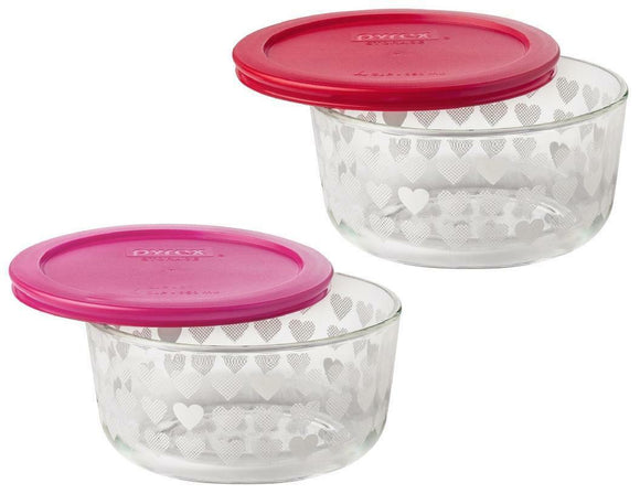1 PYREX Love 4 CUP Storage Bowl WHITE VALENTINE HEARTS *Choose RED or PINK COVER