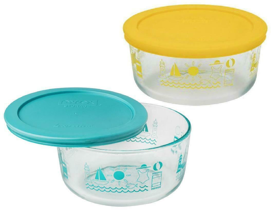 Pyrex 4-cup Glass Food Storage Container with Blue Lid
