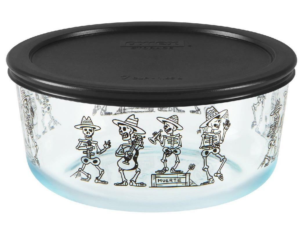 Pyrex 7201 4 Cup Day of The Dead Mariachi Skeleton Glass Bowl