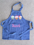 Children's Kids DENIM APRON Sweet Cupcakes Embroidered Kitchen Baking Blue Jean