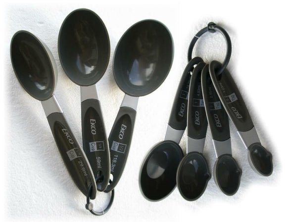7pc EKCO 123 Measuring SCOOPS & SPOONS SET *Gray Cups Tbsp Tsp ml Canister Bake