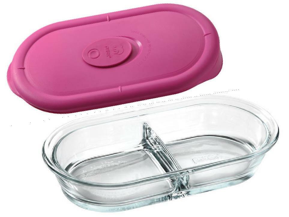 Pyrex Glass Lunch Container 8×6 With Snappable Lid Divided Into 1/3 &  2/3