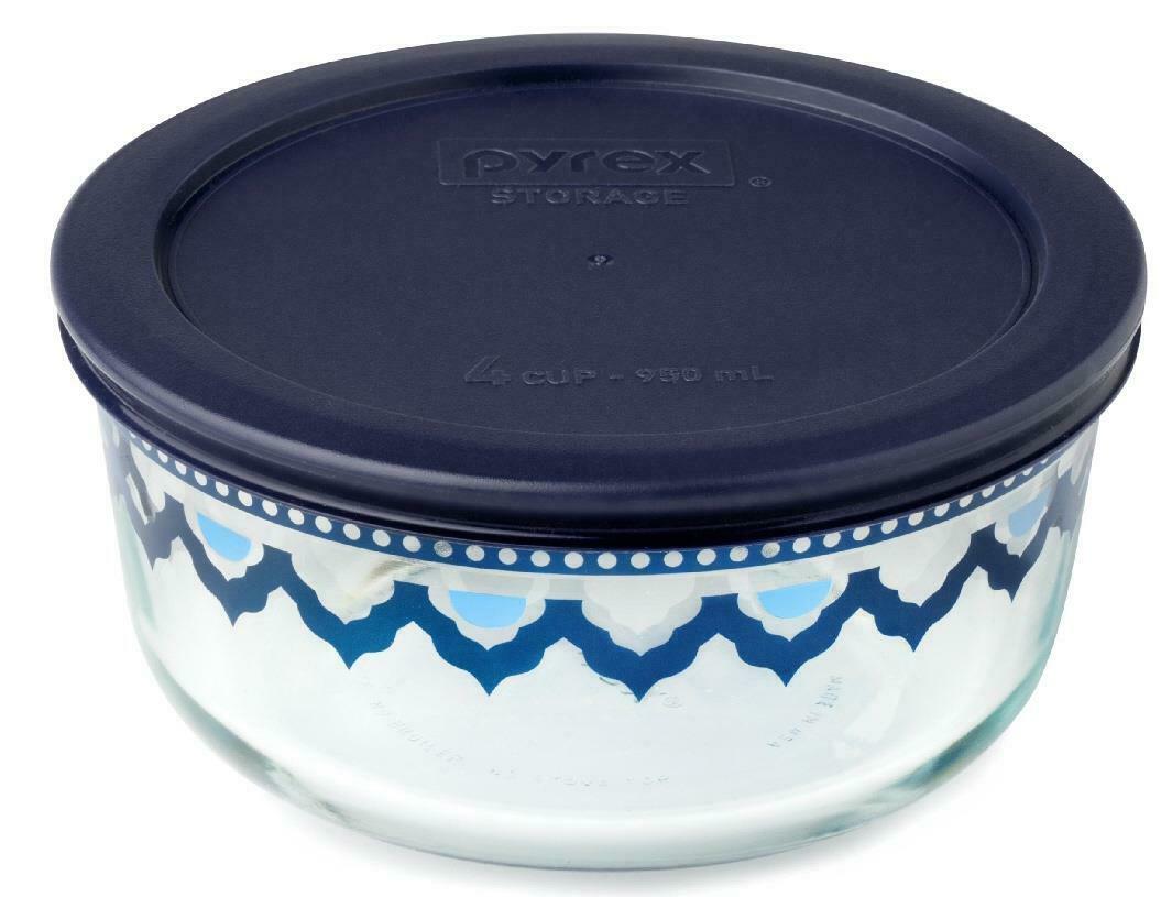 Pyrex 4 Cup-950 mL Glass Round Storage Container with Blue Lid 7201