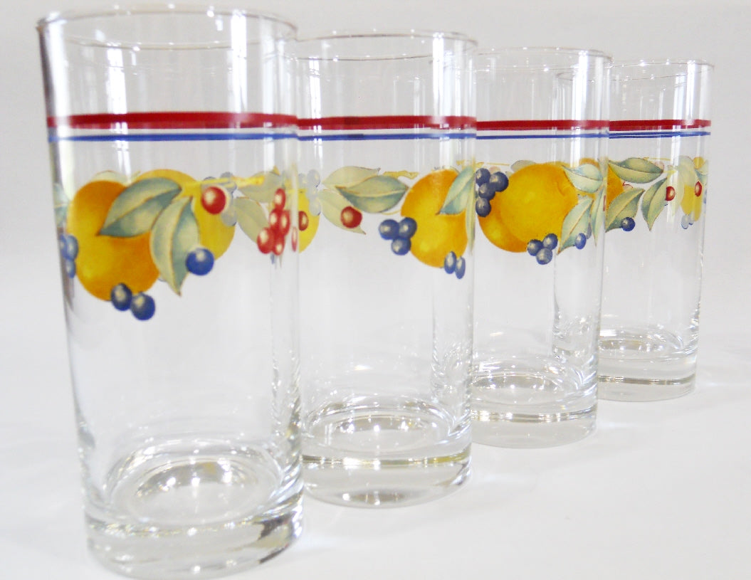 4 *NEW Corelle ABUNDANCE Fruit 16-oz GLASSES Iced Tea Tumblers Peach  Cherries