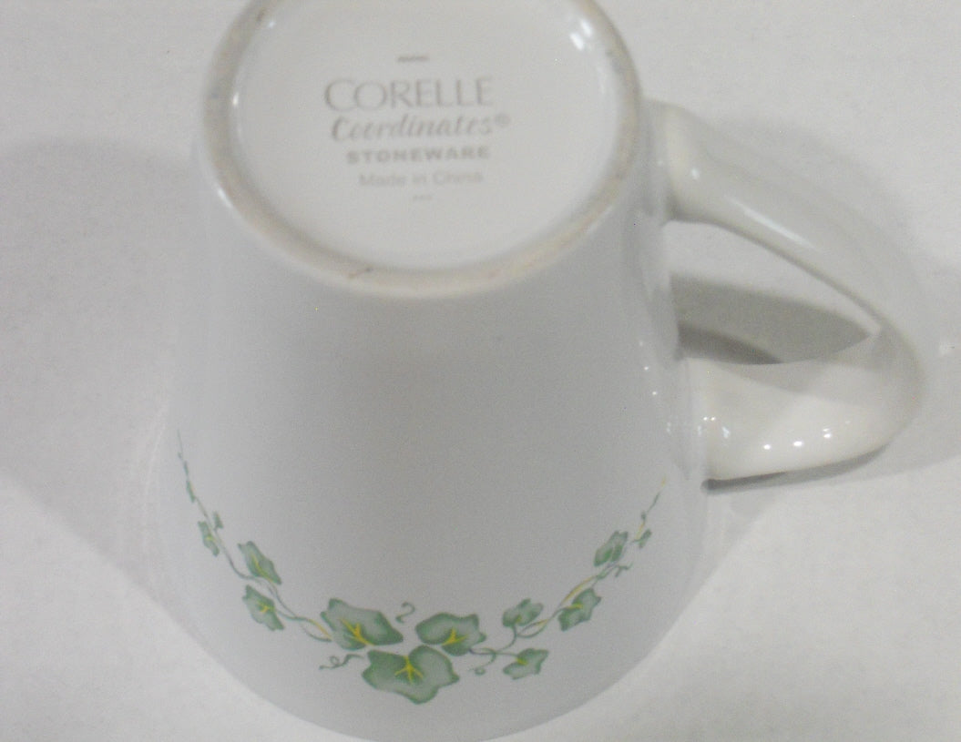 CORELLE STONEWARE 10 OZ. WHITE W/ RED RIM COFFEE MUGS SET OF 4