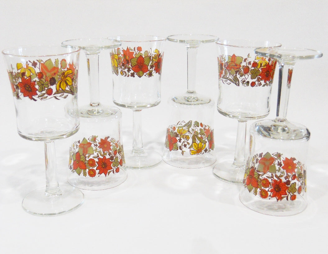 1970s Anchor Hocking 8 Ounce Water Glasses, Set of 8, Red and