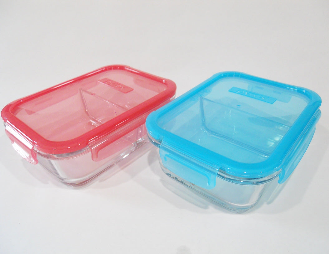 Pyrex MealBox Bento Box, Divided Glass Food Storage Containers, 2.1 Cup