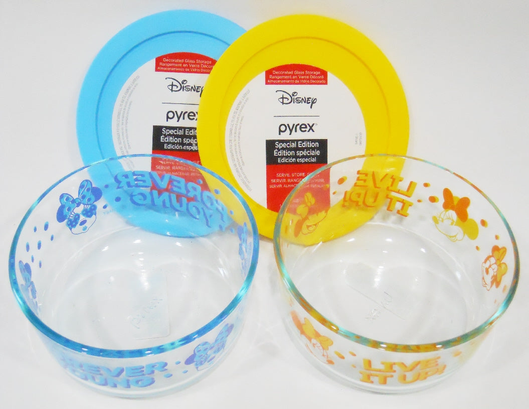 Pyrex Mickey Mouse 4-Cup Round Glass Storage Container with Blue