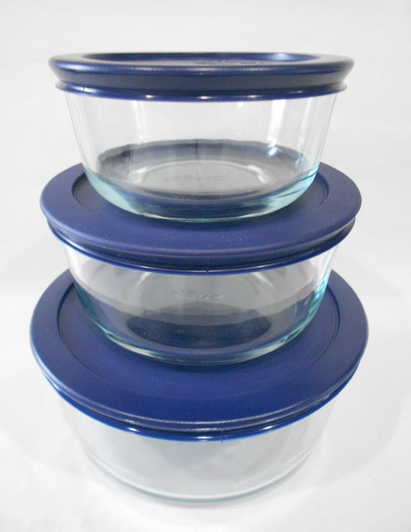 Pyrex 7 Cup Glass Round Storage Container Blue