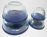 ❤️ NEW 8-pc PYREX Clear SCULPTURED Glass Mixing Bowl Set 4.5 Qt.10, 6, 3 Cup BLUE Lids