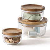 6-pc PYREX Glass Food Storage Container Set w/ WOODEN LIDS 1, 2, 4 Cup BOWLS Dry Goods, Crafts