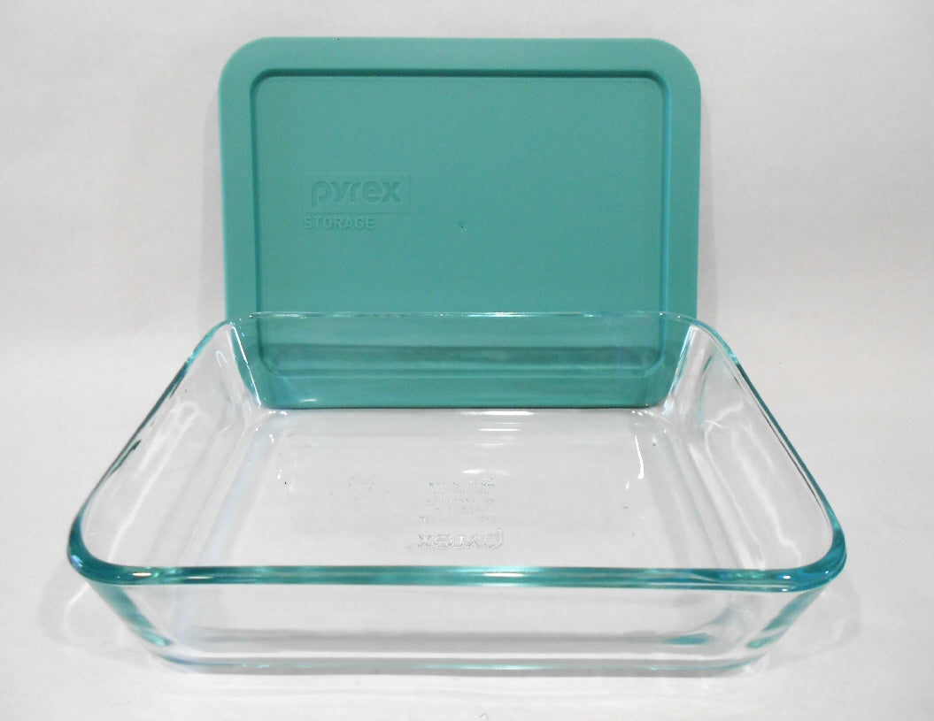 PYREX 3 Cup DUSTY JADE GREEN Rectangle Glass STORAGE DISH & Plastic   Tarlton Place