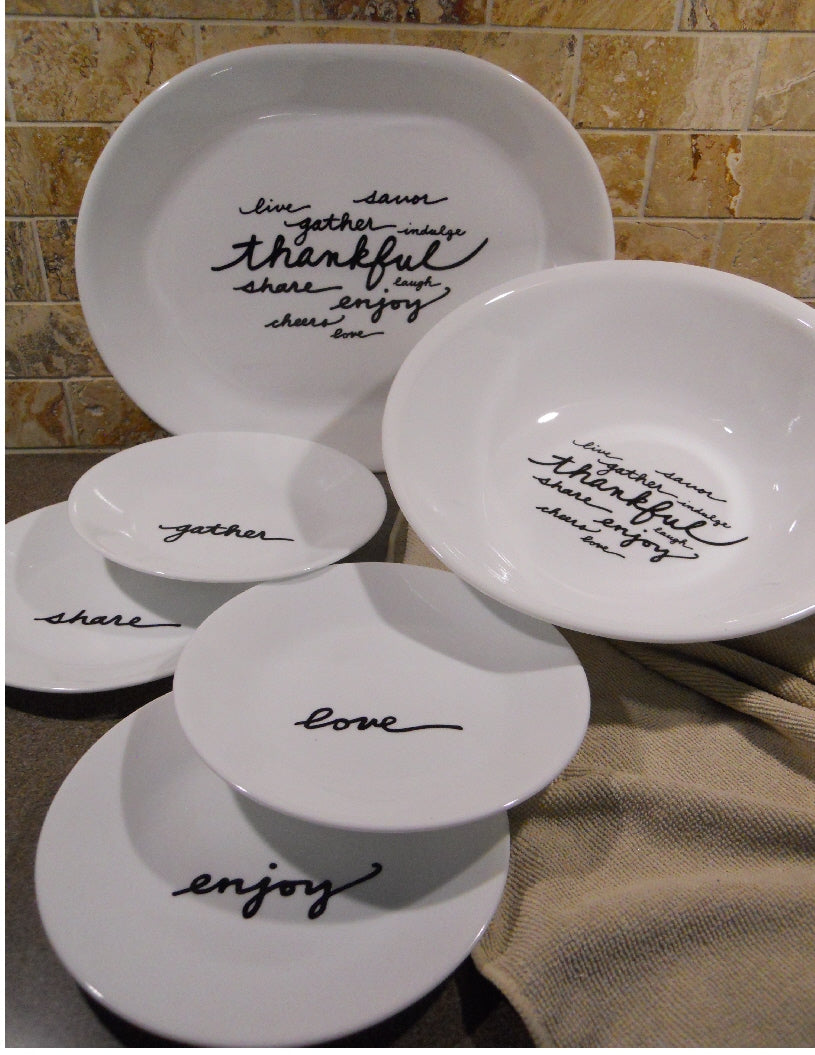 6-pc Corelle CELEBRATIONS THANKFUL Qt Serving Bowl, Platter