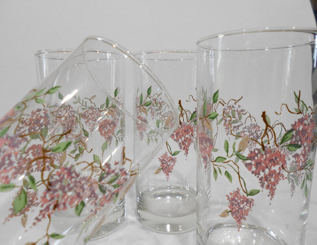 Set 4 Vintage Corelle Drinking Glasses “Breakfast Rose” Tumblers 14 Oz 6”  Floral