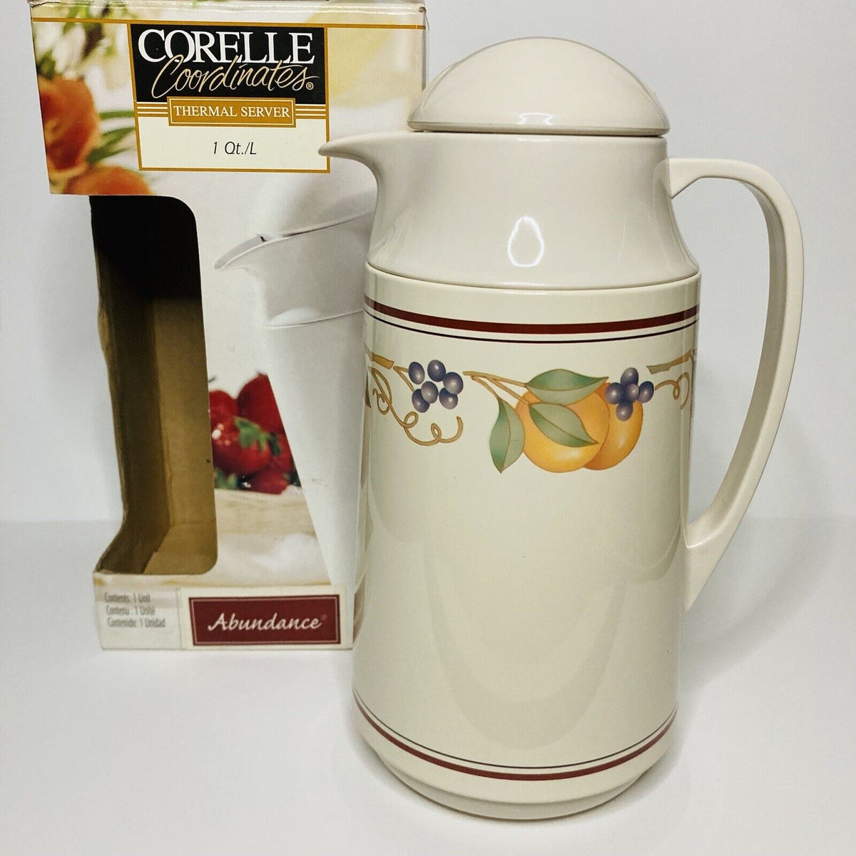 ️ NEW Corelle ABUNDANCE Fruit 1-Qt Thermal SERVING CARAFE Hot Cold Co ...