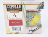 New 4 Corelle ABUNDANCE Fruit 7-oz JUICE GLASSES *Blue Red Bands Autumn Harvest