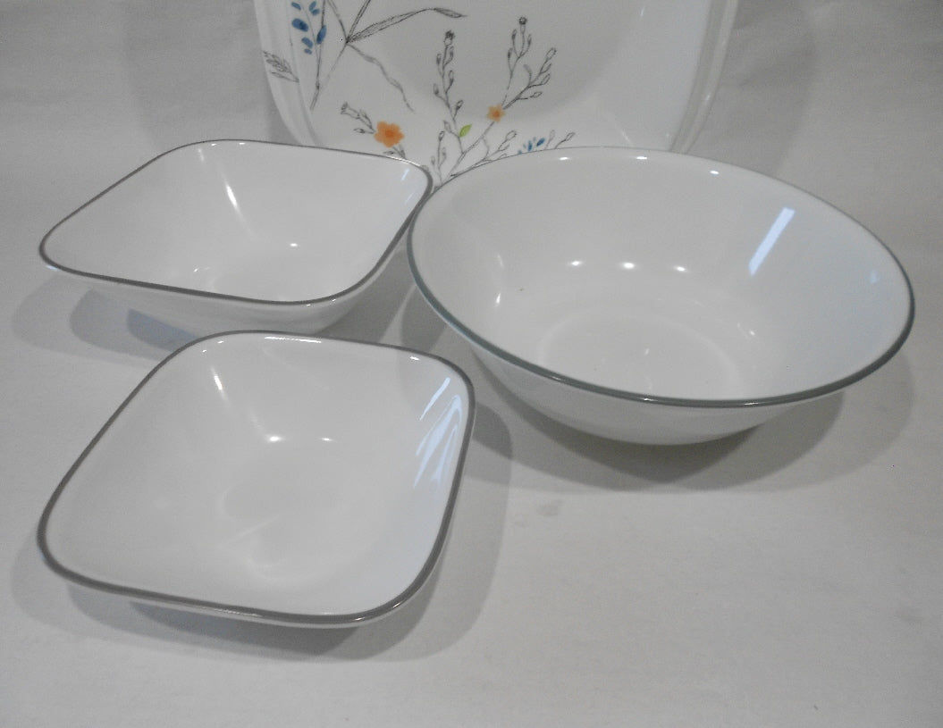 17 pc CORELLE Boutique ADLYN DINNERWARE SET Coral Blue Grey Waterco Tarlton Place