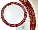 1 New Corelle BANDHANI 10.25" DINNER PLATE Dark Red White Paisley India Tie-Dye