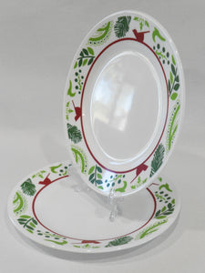 ❤️ 2 Corelle BIRDS & BOUGHS 8.5" LUNCH PLATES Christmas Red Cardinals Holiday