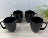 4 Corelle BLACK 11-oz MUGS Glossy Stoneware Coffee Cups CUSCO NOIR CAFE PALOMA