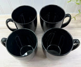 4 Corelle BLACK 11-oz MUGS Glossy Stoneware Coffee Cups CUSCO NOIR CAFE PALOMA