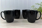 4 Corelle BLACK 11-oz MUGS Glossy Stoneware Coffee Cups CUSCO NOIR CAFE PALOMA
