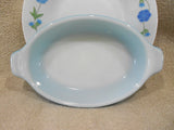 PYREX 10-oz HORIZON BLUE PIXIE 700 ml AuGratin Oval Dish Milkglass Mini Baker