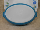 PYREX 10-oz HORIZON BLUE PIXIE 700 ml AuGratin Oval Dish Milkglass Mini Baker