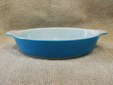 PYREX 10-oz HORIZON BLUE PIXIE 700 ml AuGratin Oval Dish Milkglass Mini Baker