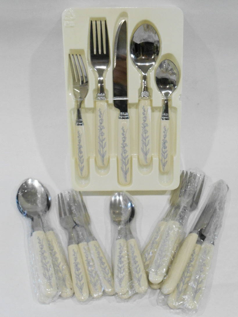 white lily sheffield 20-pc Corelle BLUE LILY Sandstone / Stainless FLATWARE Regent Sheffiel –  Tarlton Place