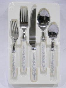 white lily sheffield 20-pc Corelle BLUE LILY Sandstone / Stainless FLATWARE Regent Sheffield Blue White
