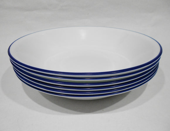 ❤️ 6 Corelle BRIGHT BLUE RIM 20-oz PASTA BOWLS 8.5 Shallow Coupe Entree Salad Meal