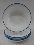 Share 4 NEW Corelle BOTANICAL STRIPES 10-oz DESSERT BOWLS *KEY WEST Blue Rims