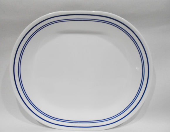 ❤️ Corelle CLASSIC CAFE BLUE BANDS 12x10 Serving Platter PLATE Triple Cobalt Navy Stripes