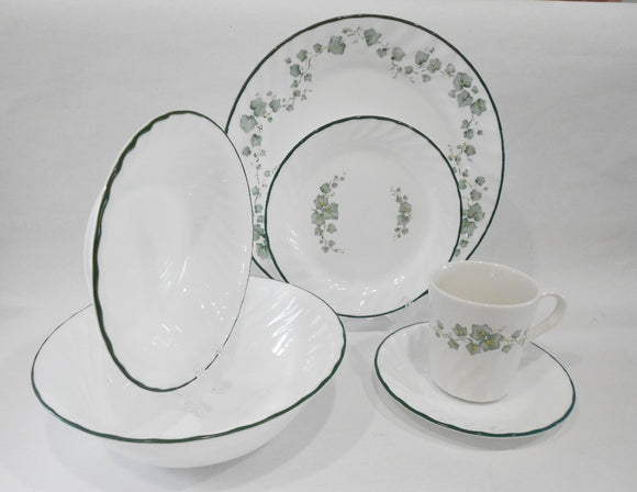Vintage Corelle Callaway Green Ivy Swirl Dinnerware – YOU CHOOSE! Bowls, Plates, Platter, Teapot, Salt & Pepper