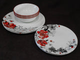 ❤️ NEW 12-pc Corelle CHELSEA ROSE Round Dinnerware Set *Floral RED GRAY BLACK