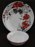 ❤️ NEW 12-pc Corelle CHELSEA ROSE Round Dinnerware Set *Floral RED GRAY BLACK