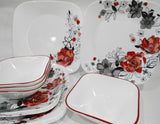 ❤️ 12-pc Corelle CHELSEA ROSE Square DINNERWARE SET *Dinner Salad Plates & Bowls