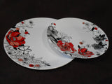 ❤️ NEW 12-pc Corelle CHELSEA ROSE Round Dinnerware Set *Floral RED GRAY BLACK