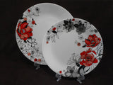 ❤️ NEW 12-pc Corelle CHELSEA ROSE Round Dinnerware Set *Floral RED GRAY BLACK