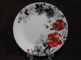 ❤️ NEW 12-pc Corelle CHELSEA ROSE Round Dinnerware Set *Floral RED GRAY BLACK