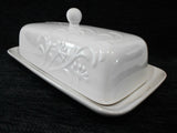 Corelle Boutique CHERISH PORCELAIN COVERED BUTTER DISH Embossed Blossoms